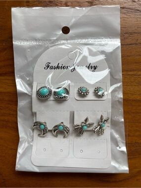 Turquoise Silver-Tone Stud Earring Set